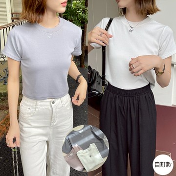 【HARPER】品牌自訂刺繡彈力坑條T恤 |現貨 短袖上衣 短版 T恤【CLF17627J】