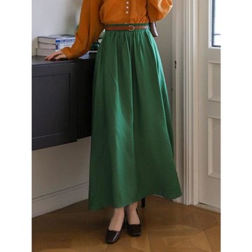 復古港風配腰帶大碼純色大擺裙松緊腰百搭高個子顯瘦A字棉麻半裙