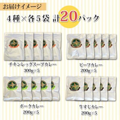 ふるさと納税 倶知安町 倶知安野菜のカレー食べ比べ4種セット 中辛 計20個