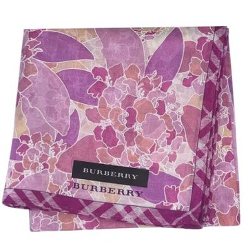 BURBERRY 經典斜格紋紫調花卉圖騰字母LOGO帕領巾(粉紅色/51CM)
