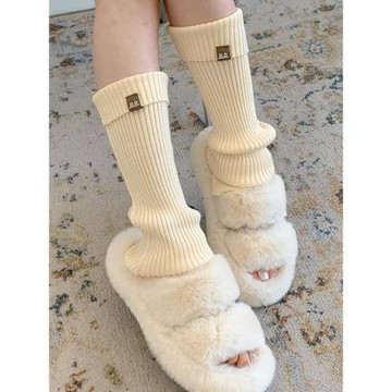 DD白色襪套網紅同款百搭純色帶標鞋套加厚高筒針織堆堆襪護腿套女