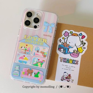 HOLA丨原創韓系小眾高級新款可愛條紋卡通house雙層imd硅膠防摔硬殼適用蘋果16promax/15手機殼iPhone14pro