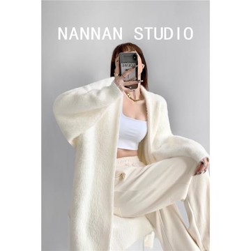 軟糯慵懶風馬海毛長款開衫外套女春秋季寬松休閑毛衣溫柔氣質上衣