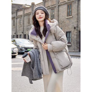 休閑加厚短款羽絨服女2024冬季新款高端寬松拼色學生白鴨絨外套潮