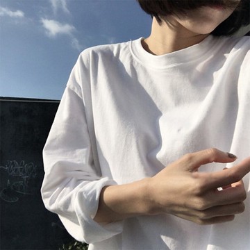 春秋韓版百搭純棉白色寬松長袖T恤女新款寬松學生港味打底衫女裝