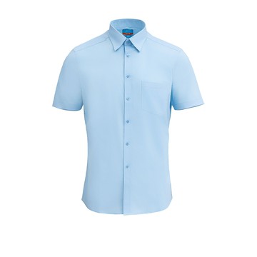 免熨防皺口袋款彈性單色紗短袖上班襯衫/清水藍色 | 2113101263