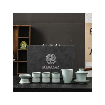 整套天青汝窯功夫茶具套裝家用辦公室泡茶壺杯高檔商務禮品印logo