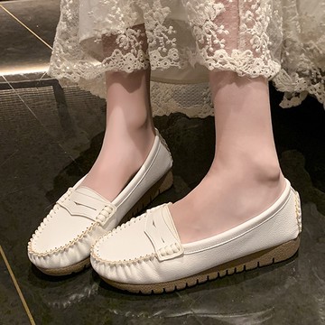 【36-41全尺碼】莫卡辛健走鞋．MIT舒適透氣一字帶手縫平底包鞋．白鳥麗子