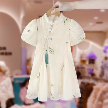 女童漢服兒童旗袍連衣裙夏裝2025新款兒童裝小女孩盤扣國風裙子薄