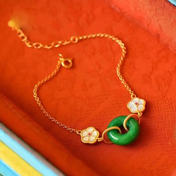 【墜享】S925純銀鑲嵌天然和田玉平安扣手鏈女時尚流行古典風手鏈