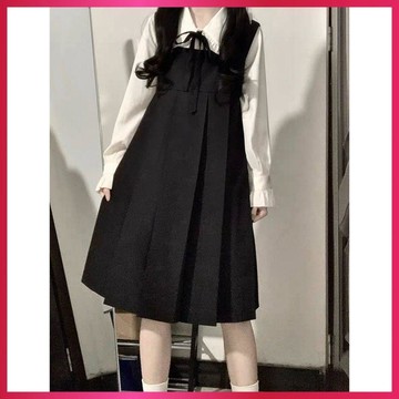 『ATC』夏日洋裝女 日系學院風 小個子揹帶裙兩件式 夏秋奶乖裙 學生娃娃領襯衫洋裝