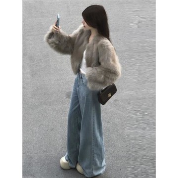 (免運)冬季毛茸茸外套灰色氣質高級感環保皮草皮毛一體爆款外套2025新款