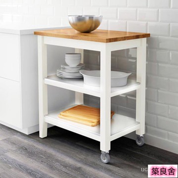 開發票·北歐料理臺 實木廚房中島可移動餐邊桌櫃 實木切菜桌子操作臺可定製