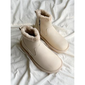 2025秋冬季新款加絨保暖短靴女外穿羊羔毛棉鞋復古平底女靴雪地靴