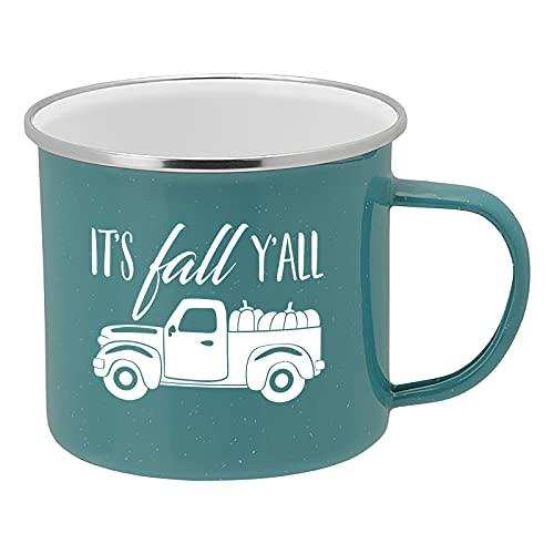 Fall Truck Enamel Camping Coffee Mug  It s Fall Ya ll  Tin Cup 15 Ounce (Tu