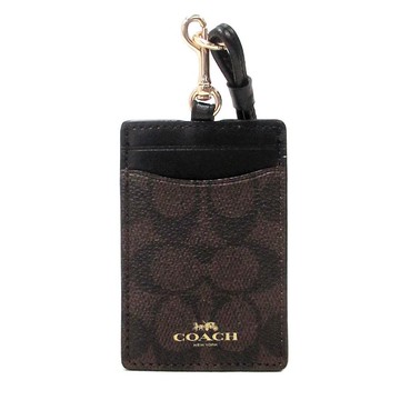 COACH 馬車PVC皮革證件套票卡夾 胡桃色LOGO皮革x黑色CZ285 IMXAQ