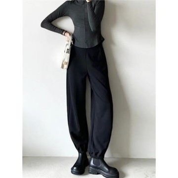 香蕉褲女顯瘦運動褲寬松休閑弧形束腳褲褲子女秋冬黑色新款