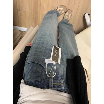 大碼胖mm紋理寬鬆直筒牛仔褲女春夏淺色高腰顯瘦垂感百搭拖地闊腿 梨形身材牛仔褲女 微胖穿搭 大尺碼牛仔褲 牛仔長褲 修身