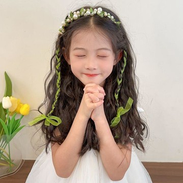 含稅價薄荷漫波綠色兒童編髮帶甜美髮箍小公主節日演出頭箍飄帶生日花環