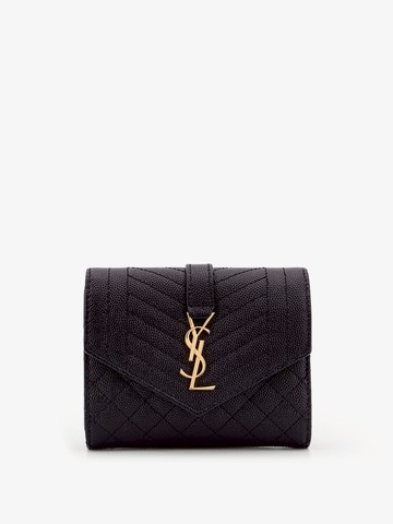 Leather wallet with iconic metal logo, closure with flap and button and an internal zip pocket - SAINT LAURENT - gender_Woman