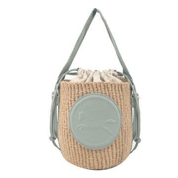 Chloe Horse Medal小號草編水桶包(藍綠)