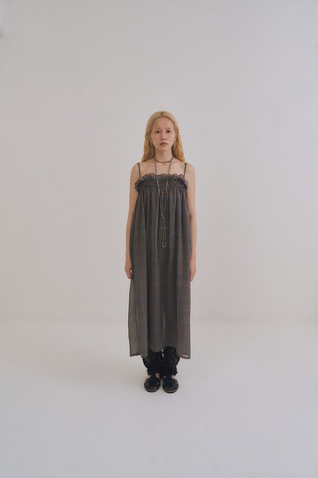 plaid pocket dress 格紋抽皺口袋洋裝 navy+yellow 藍+黃