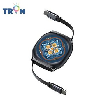 TRON 100W Type-C 伸縮快充線 1M 鈦黑色 圓形花磚C-1 4檔長度調整 可充筆電 適用i15以上手機 平板