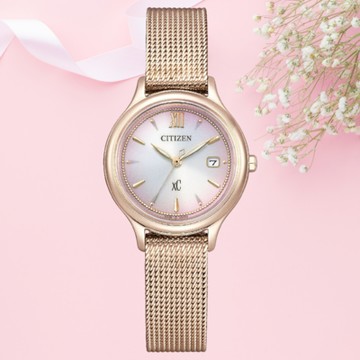 CITIZEN 星辰 xC系列 EW2635-54Z 廣告款亞洲限定櫻花粉紅金光動能腕錶 28mm