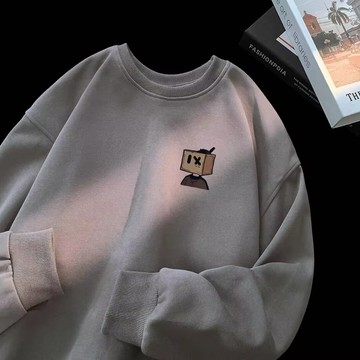 韓版刷毛印花圓領套頭大學T 情侶裝流行內刷毛男潮版港風寬鬆大學T 秋冬上衣 印花上衣 保暖長T（JW301）【壹號站】