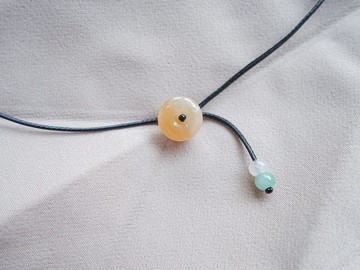 暖陽平安扣天然翡翠結繩項鍊・冰種玉珠・緬甸玉・天然石