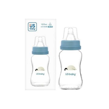 US BABY 真母感玻璃奶瓶 一般口徑S 120ml-企鵝 2入