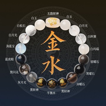 2025年五行補缺金水手鏈男女天然水晶多寶財神手串平衡能量飾品