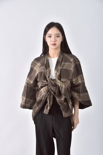 (XL) jo an格紋棕色外套