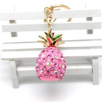 創意禮物合金琺瑯鑰匙扣時尚鑲鉆車鑰匙扣菠蘿鑰匙扣紀念品小禮品