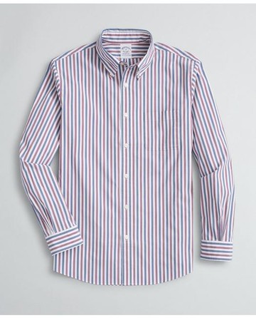 Brooks Brothers Men's Regent Regular-Fit Sport Shirt, Stretch Performance Series with COOLMAX, Alternating Stripe | Purple | Size Medium
