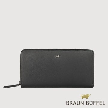 【BRAUN BUFFEL 德國小金牛】台灣總代理 默瑟-II 12卡拉鍊長夾-黑色/BF384-602-BK