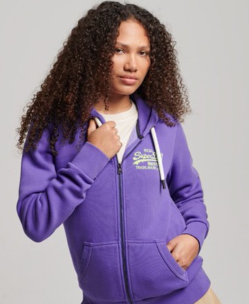 Superdry Women's Women's Classic Logo Embroidered Vintage Neon Zip Hoodie, Purple, Size: 10 Size: 6