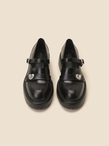 Platform Heart Lock Brogue Leather Loafer [Black] (DG1DS25021BLK)