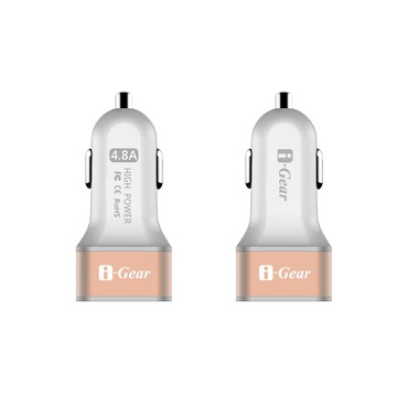 i-Gear 精緻小巧雙IC控流 4.8A大電流輸出 4.8A大電流 雙USB車用充電器(白)