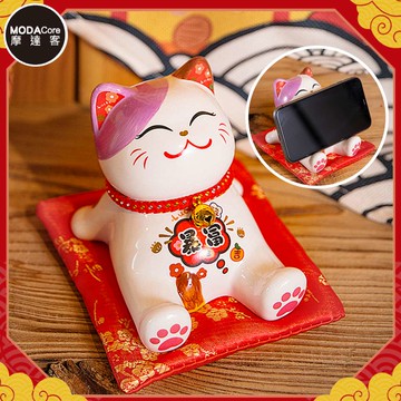 摩達客◉春節開運招財◉笑臉爆富招財貓手機支架_撲滿存錢桶擺飾桌飾_廠商直送