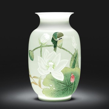 景德鎮陶瓷花瓶大師手繪荷花粉彩瓷瓶客廳電視柜博古架書房裝飾品