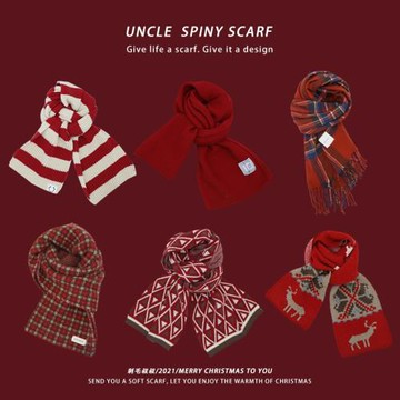 本命年紅色圍巾女2025冬季新款針織百搭韓版學生保暖圍脖男禮物