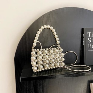 仙女風珍珠鏈條手提小包包女編織迷你口紅包新款高級感斜挎手機包