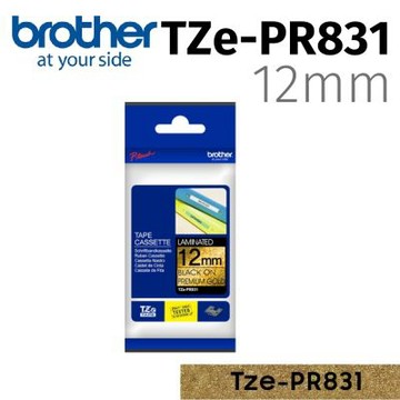 【Brother 兄弟】TZe-PR831 原廠華麗護貝標籤帶 ( 12mm 華麗金底黑字 )