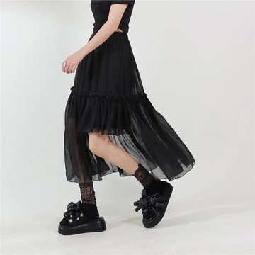 小眾設計感不規則雪紡半身裙女夏季中長款純欲仙氣減齡a字百褶裙