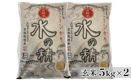 有機米こしひかり「水の精」玄米5kg×2個