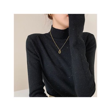 亮絲毛衣女2025春秋新款黑色韓版閃光絲內搭洋氣針織半高領打底衫