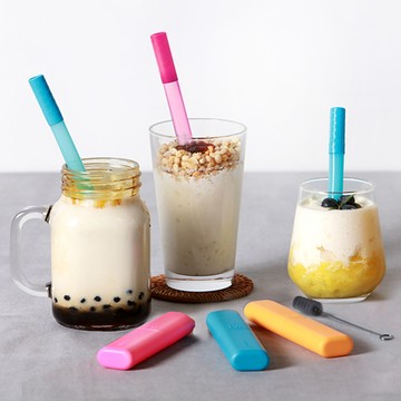 韓國sillymann 100%鉑金矽膠攜帶型珍珠吸管套裝 - 黃