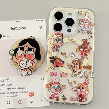 小兔花花哭泣女孩 女娃支架 磁吸手機殼iPhone 17ProMax 保護 蘋果i16 14 13 12 11 8防摔殼