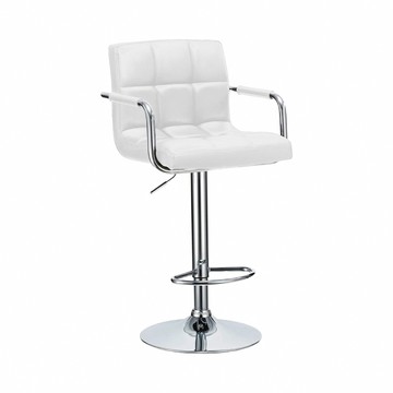 E-home Hanson漢森方格扶手吧檯椅 白色 可調節高度 現代風格  1個